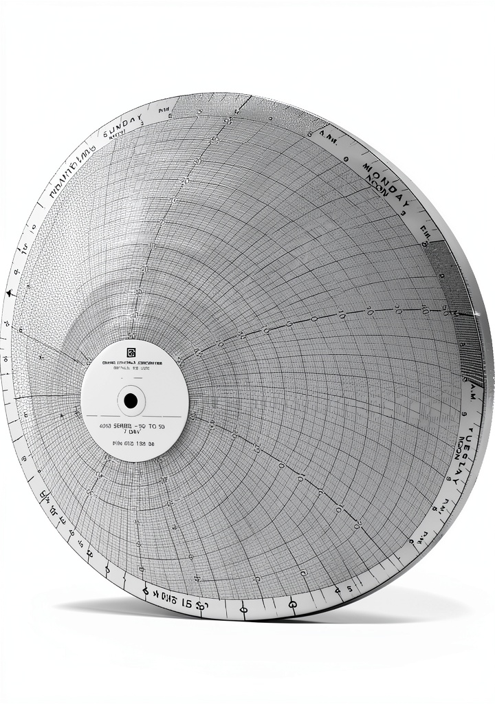 Graphic Controls circular chart paper displayed on industrial equipment