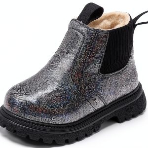 Girl Stylish Glattering Snow Boots Fleece Lined Hiking Boot Lug Sole-0
