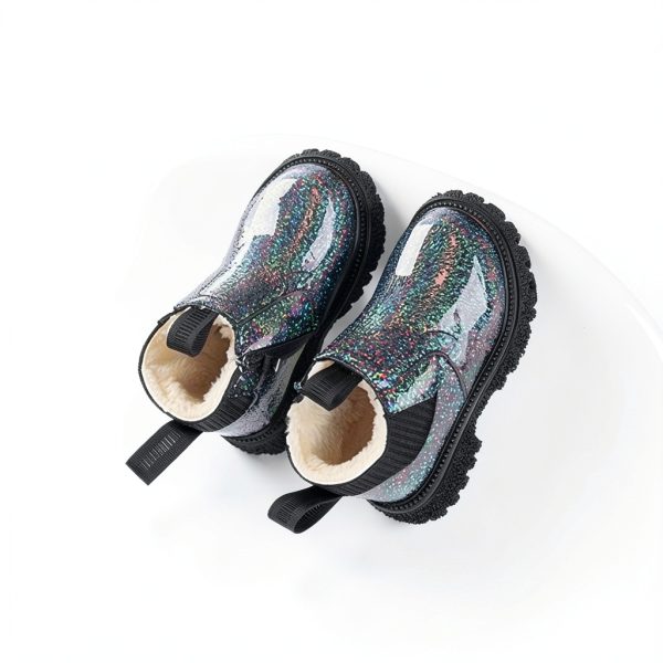Girl Stylish Glattering Snow Boots Fleece Lined Hiking Boot Lug Sole-6