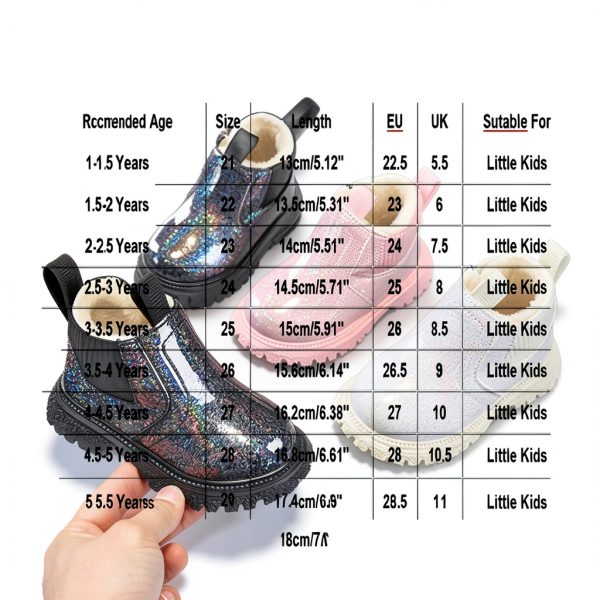 Girl Stylish Glattering Snow Boots Fleece Lined Hiking Boot Lug Sole-2