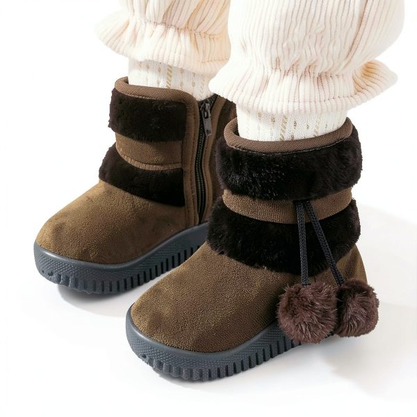 Toddler Girl Thermal Hiking Boots KidCo Fleece Lined Zipper Beige-1