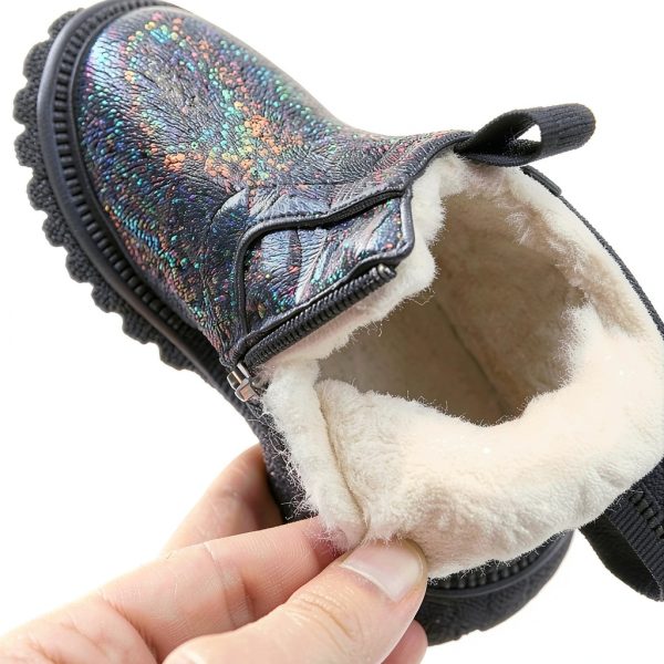 Girl Stylish Glattering Snow Boots Fleece Lined Hiking Boot Lug Sole-5